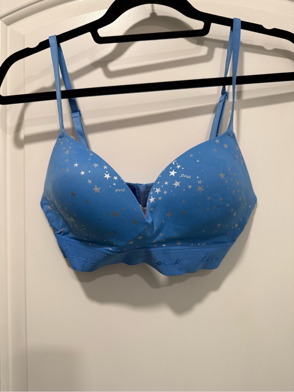 PINK Victoria’s Secret Blue Star-Print Wireless T-Shirt Bra -Size 36B